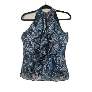 B Wear Byer California Size S Polyester Ruffle Blue Green Blouse Tank Top Shirt